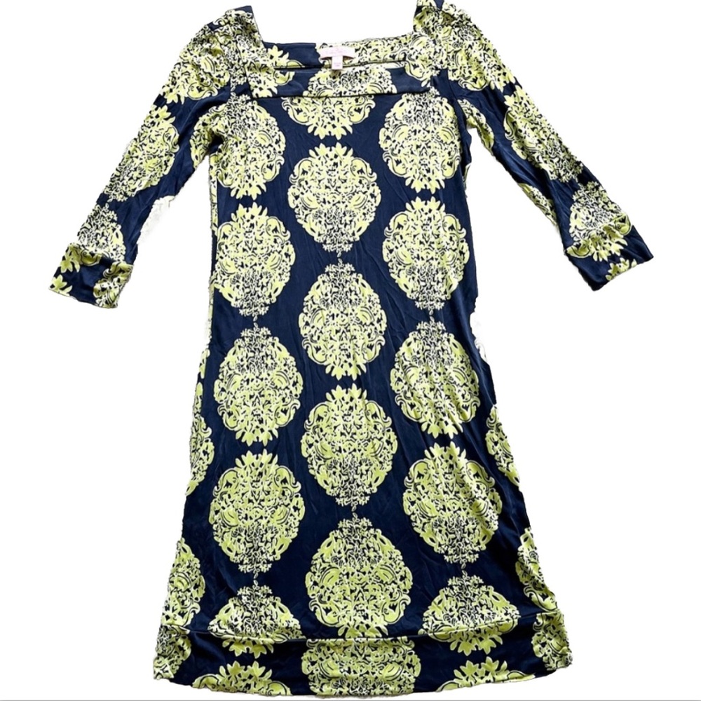 LILLY PULITZER 100% SILK NEWPORT SQUARE NECKLINE DRESS SIZE 2 ROMANTIC CHIC